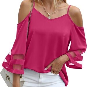 Fuchsia Cold Shoulder Blouse